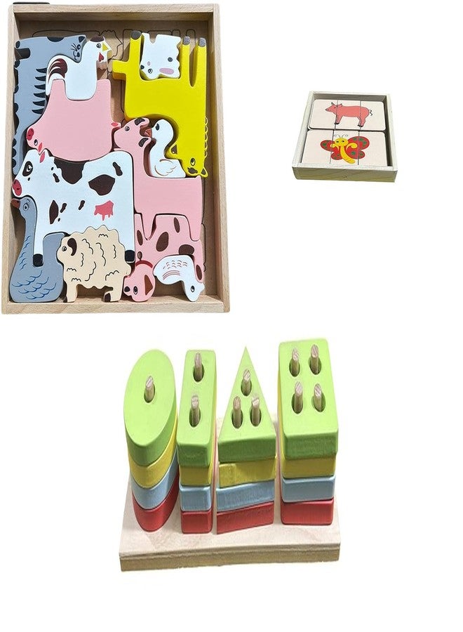 Kinder Creative 3D Domestic Animals Stacking Puzzle,Three-Part Puzzle for Toddlers,Geometrical Column Blocks for Toddlers, Educational Puzzle and Toys for Kids Pack of 3 - Image 1